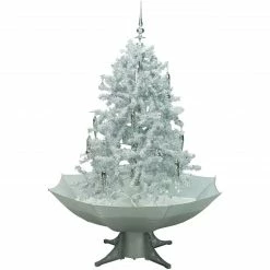 Fraser Hill Farm Let It Snow Series 47-In. White Tree W/ Finial Topper, White Umbrella Base, Animated Musical Snow