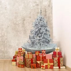 Fraser Hill Farm Let It Snow Series 47-In. White Tree W/ Finial Topper, White Umbrella Base, Animated Musical Snow -Christmas store unnamed file 366