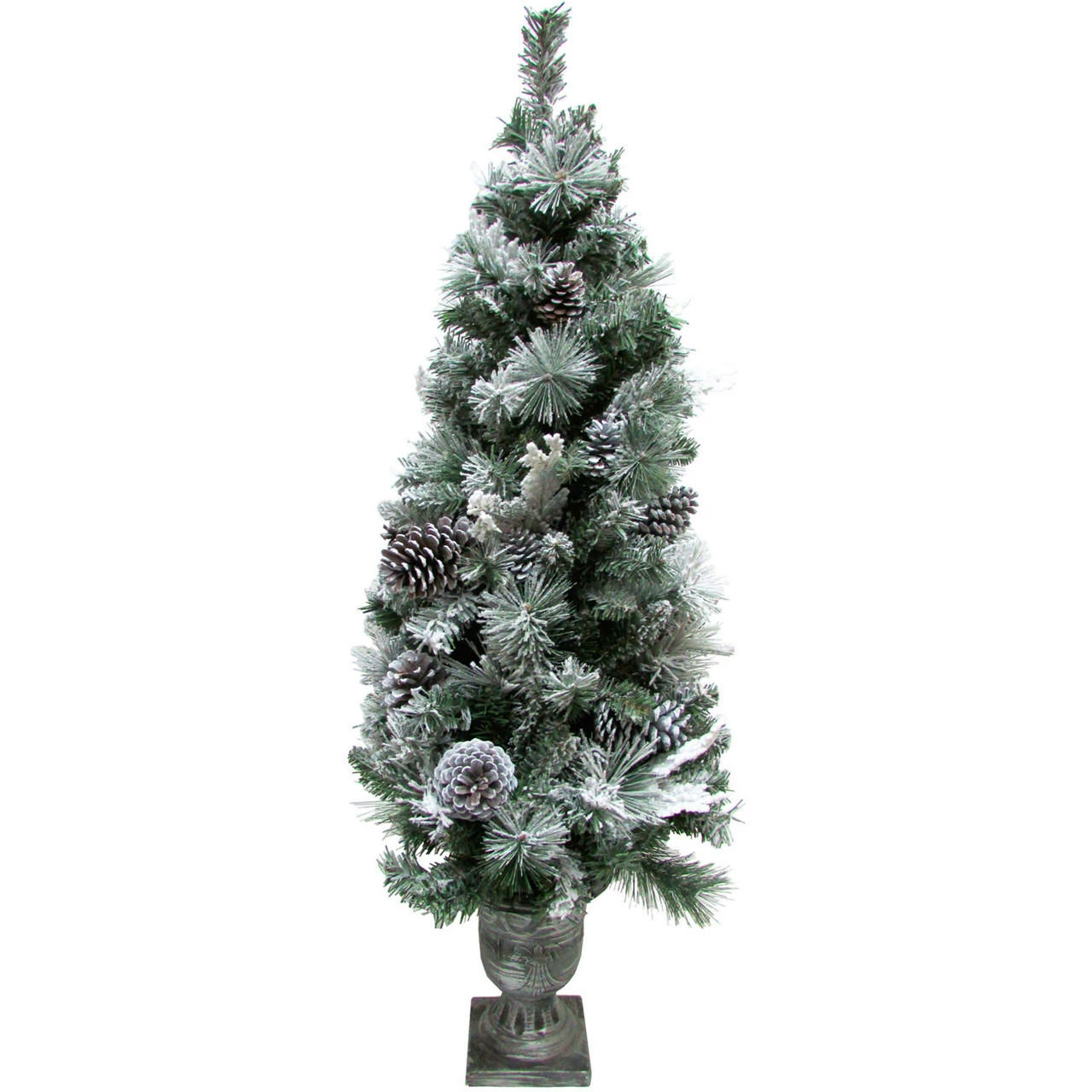 Fraser Hill Farm 4-Ft. Christmas Snow Flocked Porch Tree W/ Oversized Pinecones In Pot 1 Fraser Hill Farm 4-Ft. Christmas Snow Flocked Porch Tree W/ Oversized Pinecones In Pot