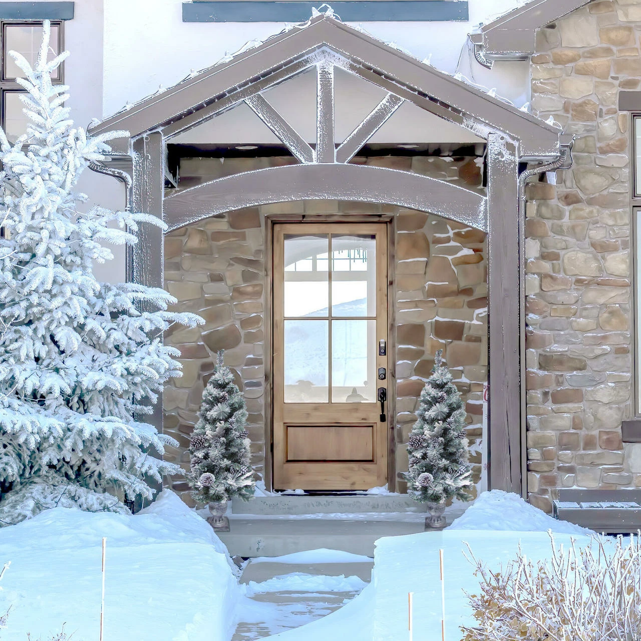Fraser Hill Farm 4-Ft. Christmas Snow Flocked Porch Tree W/ Oversized Pinecones In Pot 4 Fraser Hill Farm 4-Ft. Christmas Snow Flocked Porch Tree W/ Oversized Pinecones In Pot - Image 4