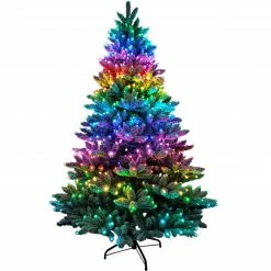Fraser Hill Farm 7.5-Ft Snow Flocked Fiber Optic Pre-Lit Christmas Tree W/ LED Dancing Lights -Christmas store unnamed file 520