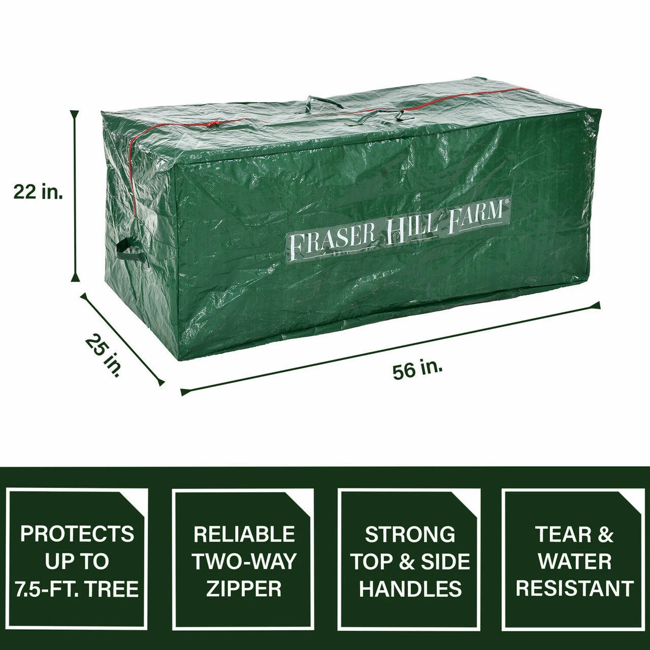 Fraser Hill Farm Heavy-Duty Storage Bag For Christmas Trees Up To 7.5 Ft, Green 3 Fraser Hill Farm Heavy-Duty Storage Bag For Christmas Trees Up To 7.5 Ft, Green - Image 3