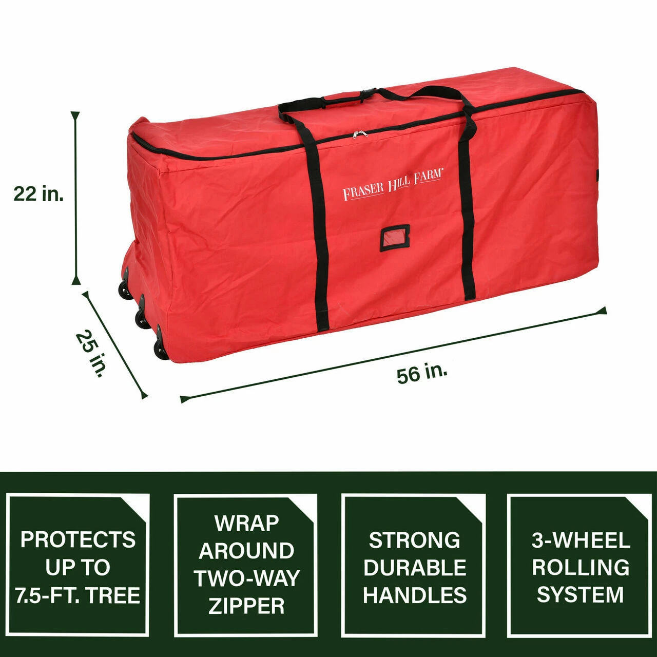 Fraser Hill Farm 3-Wheel Rolling Storage Bag For Christmas Trees Up To 7.5 Ft, Red 5 Fraser Hill Farm 3-Wheel Rolling Storage Bag For Christmas Trees Up To 7.5 Ft, Red - Image 5