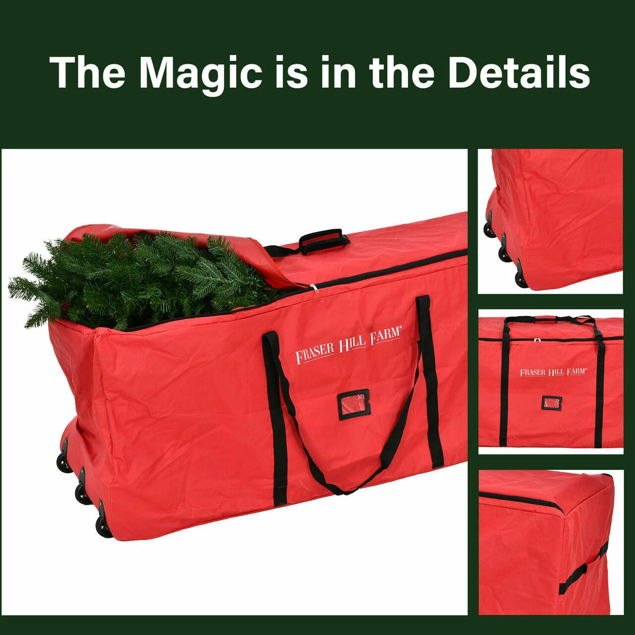 Fraser Hill Farm 3-Wheel Rolling Storage Bag For Christmas Trees Up To 7.5 Ft, Red 7 Fraser Hill Farm 3-Wheel Rolling Storage Bag For Christmas Trees Up To 7.5 Ft, Red - Image 7