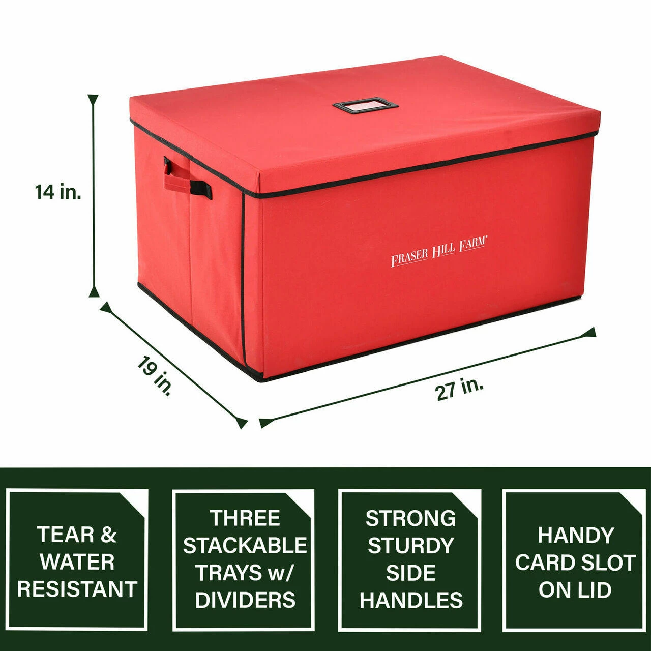 Fraser Hill Farm Christmas Ornament Storage Box W/ 3 Drawers, Removable Dividers, Red 3 Fraser Hill Farm Christmas Ornament Storage Box W/ 3 Drawers, Removable Dividers, Red - Image 3