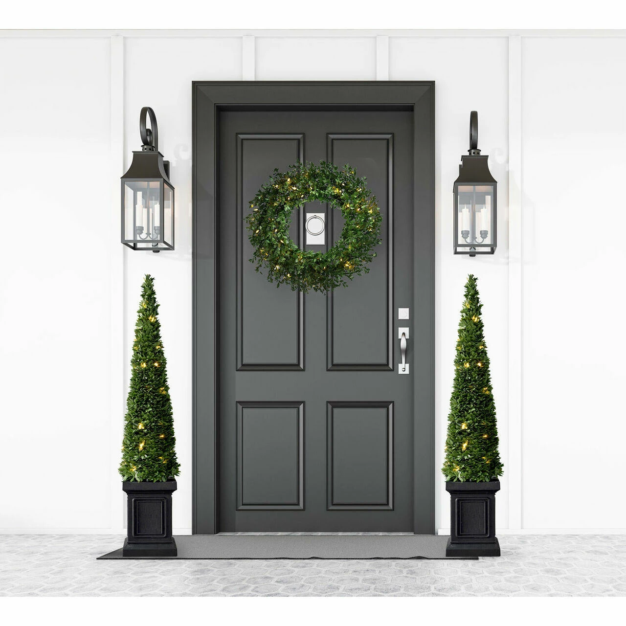 Fraser Hill Farm 24" Boxwood Green Christmas Décor Wreath With Clear LED Lights 2 Fraser Hill Farm 24" Boxwood Green Christmas Décor Wreath With Clear LED Lights - Image 2