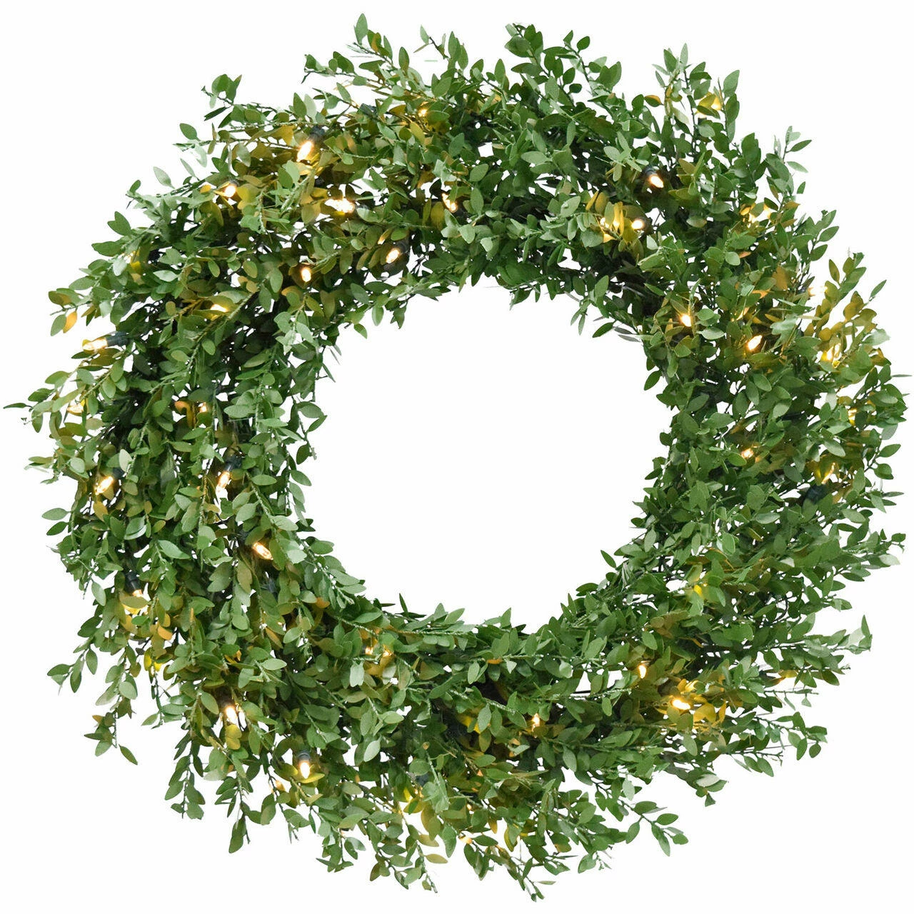 Fraser Hill Farm 24" Boxwood Green Christmas Décor Wreath With Clear LED Lights 6 Fraser Hill Farm 24" Boxwood Green Christmas Décor Wreath With Clear LED Lights - Image 6