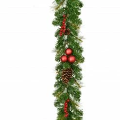 Fraser Hill Farm 9-Ft. Joyful Decorative Garland - With Pinecones And Red Berries