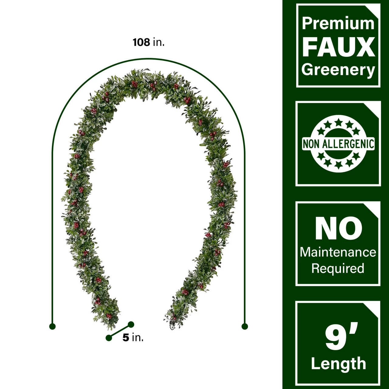 Fraser Hill Farm 9-Ft. Frosted Faux Boxwood Christmas Garland With Red Berries 2 Fraser Hill Farm 9-Ft. Frosted Faux Boxwood Christmas Garland With Red Berries - Image 2