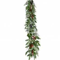 Fraser Hill Farm 9-Ft. Mixed Leaf Decorative Garland With Pinecones And Red Berries