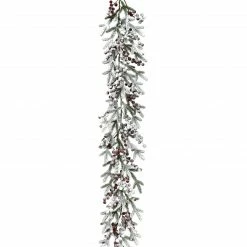 Fraser Hill Farm 9-Ft. Flocked Decorative Garland With Red Berries