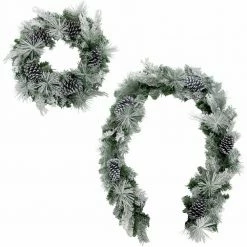 Fraser Hill Farm 24-in. Wreath And 6-ft. Garland Set W/ Snow Flocking And Pinecones