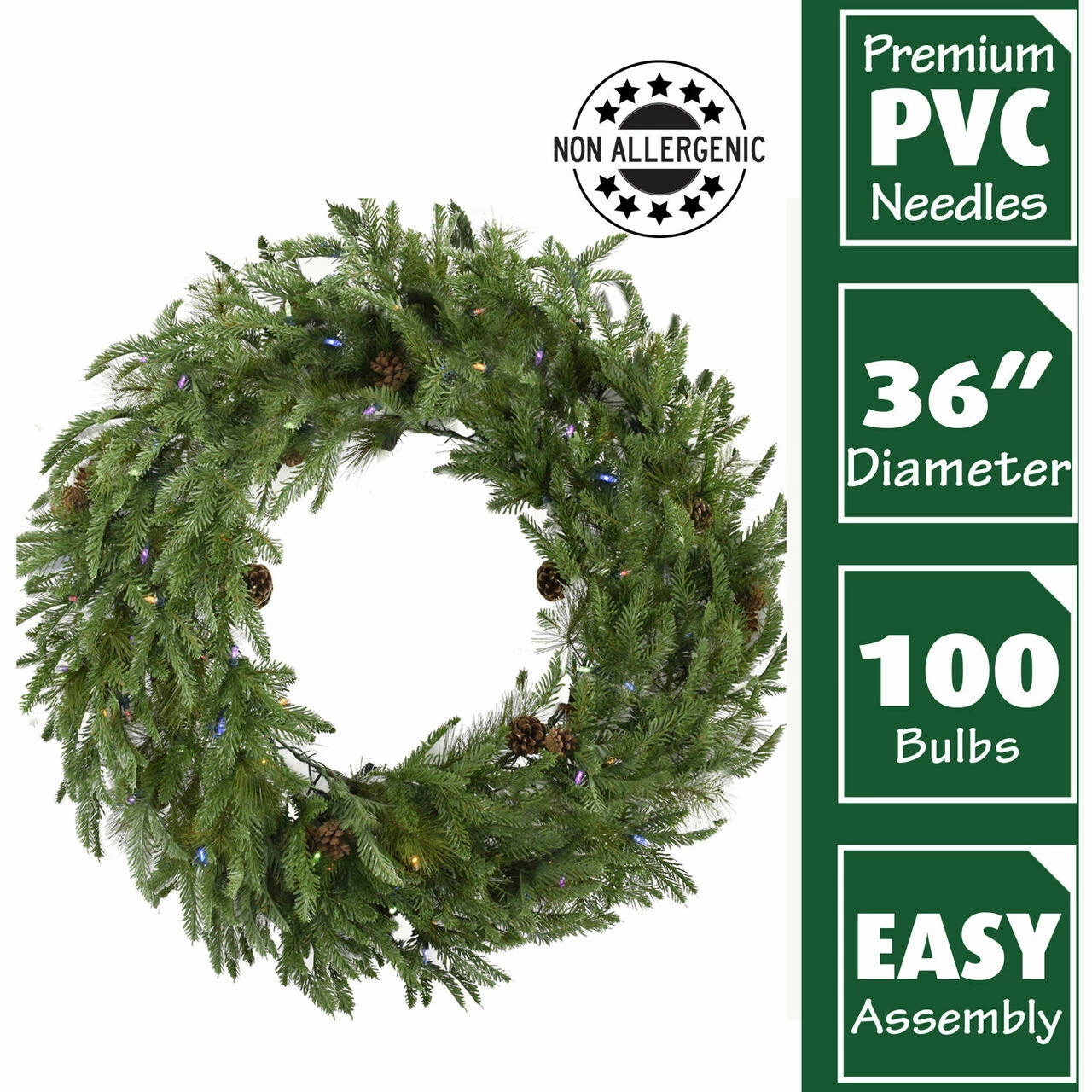 Fraser Hill Farm 36-In. Norway Pine Artificial Holiday Wreath With Multi-Colored Battery-Operated LED String Lights 3 Fraser Hill Farm 36-In. Norway Pine Artificial Holiday Wreath With Multi-Colored Battery-Operated LED String Lights - Image 3