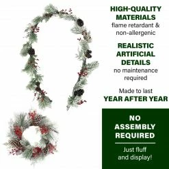 Alternative view of Fraser Hill Farm Frosted Pine 24-in. Wreath And 9-ft. Garland Set With Red Berries And Pinecones
