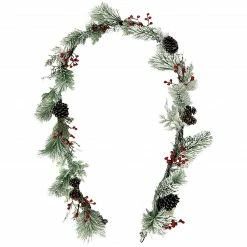 Fraser Hill Farm 9-Ft. Frosted Pine Christmas Garland With Red Berries And Pinecones