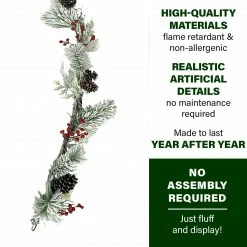 Fraser Hill Farm 9-Ft. Frosted Pine Christmas Garland With Red Berries And Pinecones -Christmas store unnamed file 729