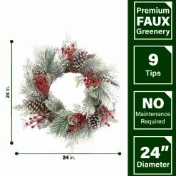 Fraser Hill Farm 24-In. Frosted Pine Wreath With Red Berries And Pinecones -Christmas store unnamed file 769