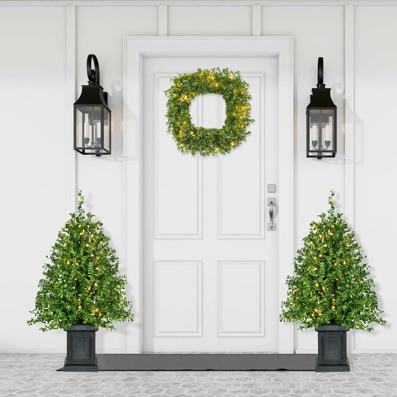 Fraser Hill Farm 24-in Boxwood Green Christmas Décor Square Wreath W/ Warm White LED Lights 2 Fraser Hill Farm 24-in Boxwood Green Christmas Décor Square Wreath W/ Warm White LED Lights - Image 2