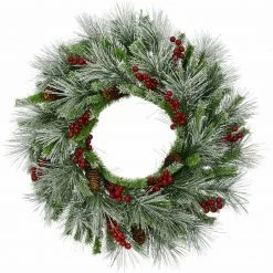 Fraser Hill Farm 25-In. Lightly Flocked Wreath Door Or Wall Hanging - W/Pinecones And Berries