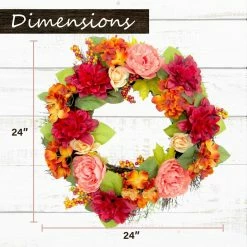 Fraser Hill Farm 24-inch Spring Wreath Door Hanging With Dahlias And Peonies -Christmas store unnamed file 790