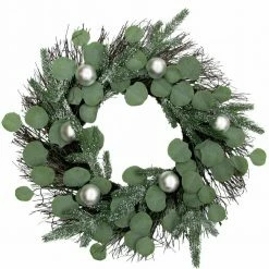 Fraser Hill Farm 24-in. Christmas Eucalyptus Wreath W/ Ornaments And Frosted Pine Branches