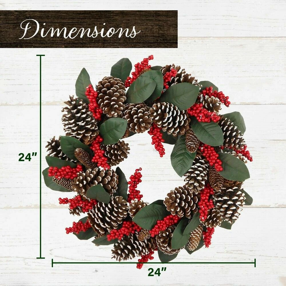 Fraser Hill Farm 24-in. Christmas Pinecone Wreath With Red Berries 3 Fraser Hill Farm 24-in. Christmas Pinecone Wreath With Red Berries - Image 3