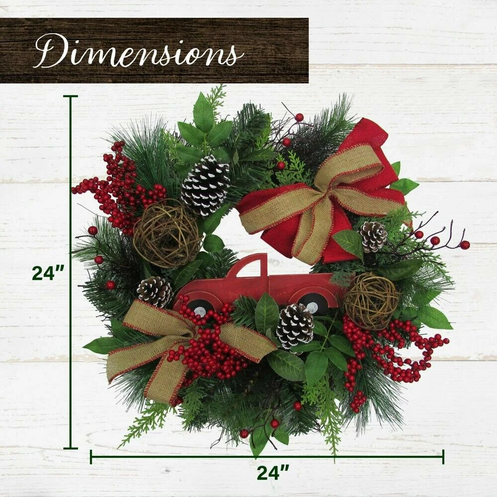 Fraser Hill Farm 24-in. Christmas Wreath W/ Pinecones, Burlap Bows And Wooden Truck Decoration 3 Fraser Hill Farm 24-in. Christmas Wreath W/ Pinecones, Burlap Bows And Wooden Truck Decoration - Image 3