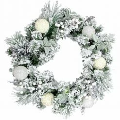 Fraser Hill Farm 24-in. Christmas Snow Covered Wreath W/ Glitter Ornaments, Leaves And Berries