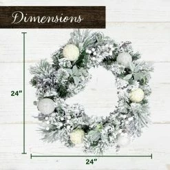 Fraser Hill Farm 24-in. Christmas Snow Covered Wreath W/ Glitter Ornaments, Leaves And Berries -Christmas store unnamed file 814