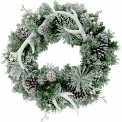Christmas store 19 Fraser Hill Farm 24-in. Christmas Frosted Wreath With Pinecones, Berries, And Antler Decorations