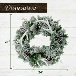 Fraser Hill Farm 24-in. Christmas Frosted Wreath With Pinecones, Berries, And Antler Decorations -Christmas store unnamed file 834