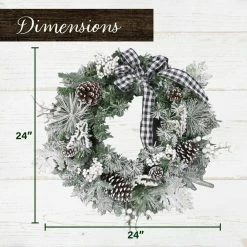 Fraser Hill Farm 24-in. Christmas Snow Flocked Wreath W/ Pinecones, Black & White Buffalo Check Bow 7 Fraser Hill Farm 24-in. Christmas Snow Flocked Wreath W/ Pinecones, Black & White Buffalo Check Bow -Christmas store unnamed file 862