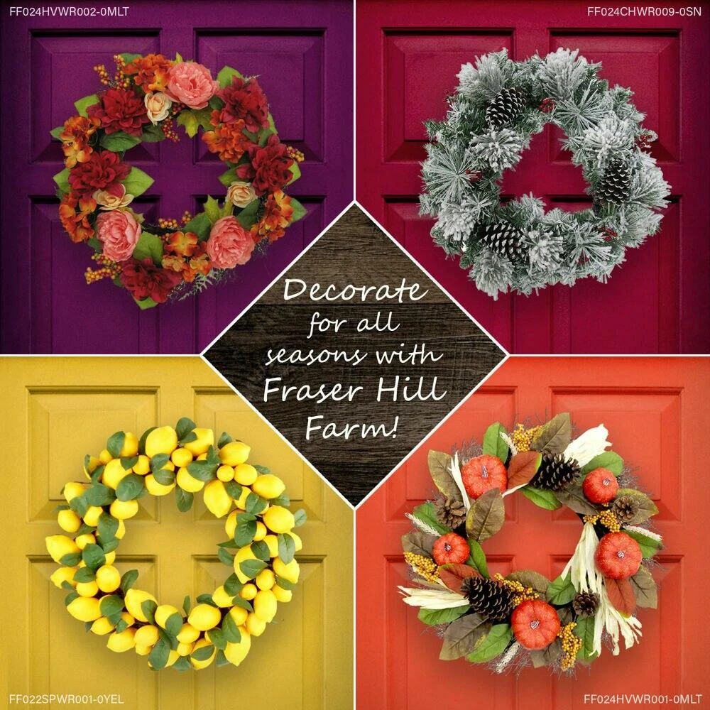 Fraser Hill Farm 24-in. Christmas Snow Flocked Wreath W/ Pinecones, Black & White Buffalo Check Bow 5 Fraser Hill Farm 24-in. Christmas Snow Flocked Wreath W/ Pinecones, Black & White Buffalo Check Bow - Image 5