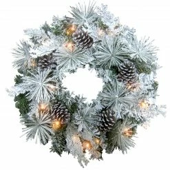Fraser Hill Farm 24-in. Christmas Snow Flocked Wreath W/ Oversized Pinecones