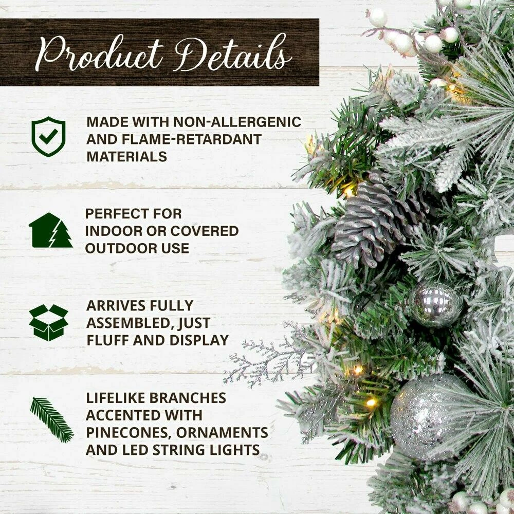 Fraser Hill Farm 24-in. Christmas Prelit Frosted Wreath W/ Ornaments, Pinecones, And Berries 2 Fraser Hill Farm 24-in. Christmas Prelit Frosted Wreath W/ Ornaments, Pinecones, And Berries - Image 2