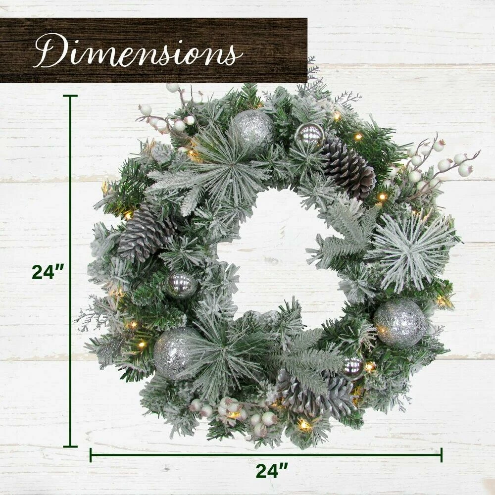 Fraser Hill Farm 24-in. Christmas Prelit Frosted Wreath W/ Ornaments, Pinecones, And Berries 3 Fraser Hill Farm 24-in. Christmas Prelit Frosted Wreath W/ Ornaments, Pinecones, And Berries - Image 3