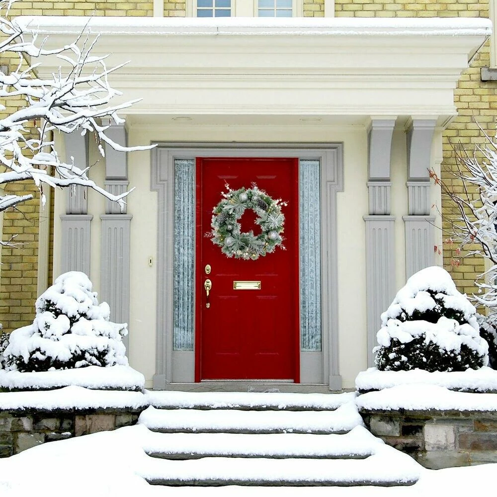 Fraser Hill Farm 24-in. Christmas Prelit Frosted Wreath W/ Ornaments, Pinecones, And Berries 4 Fraser Hill Farm 24-in. Christmas Prelit Frosted Wreath W/ Ornaments, Pinecones, And Berries - Image 4