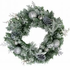Fraser Hill Farm 24-in. Christmas Frosted Wreath Door Hanging W/ Ornaments, Pinecones, And Berries