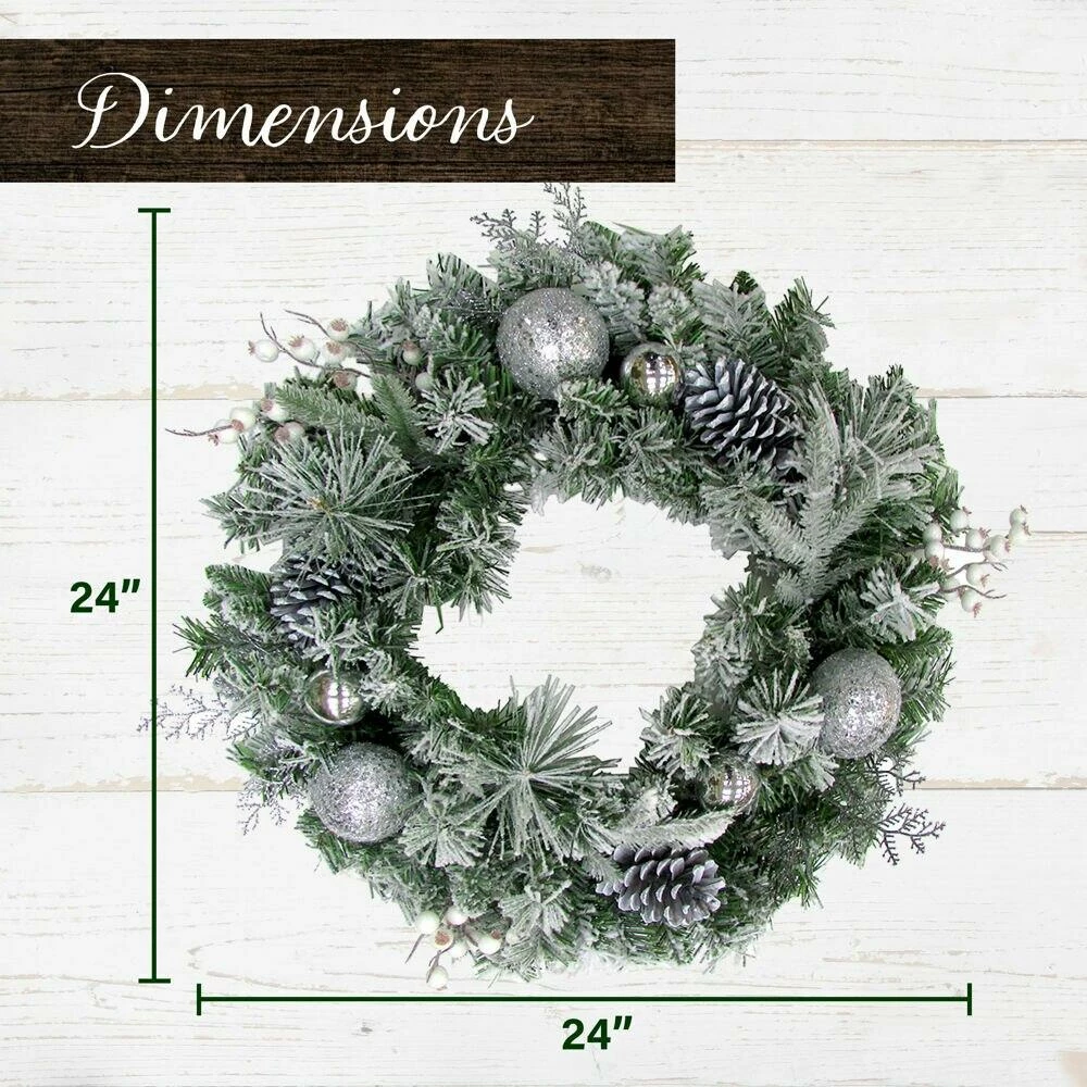 Fraser Hill Farm 24-in. Christmas Frosted Wreath Door Hanging W/ Ornaments, Pinecones, And Berries 3 Fraser Hill Farm 24-in. Christmas Frosted Wreath Door Hanging W/ Ornaments, Pinecones, And Berries - Image 3
