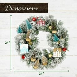 Fraser Hill Farm 24-in. Christmas Snowy Wreath Door Hanging W/ Ornaments, Wood Houses, Trees 7 Fraser Hill Farm 24-in. Christmas Snowy Wreath Door Hanging W/ Ornaments, Wood Houses, Trees -Christmas store unnamed file 882