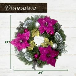 Fraser Hill Farm 24-in. Christmas Wreath W/ Faux Poinsettia Blooms, Ornaments, Pinecones -Christmas store unnamed file 887