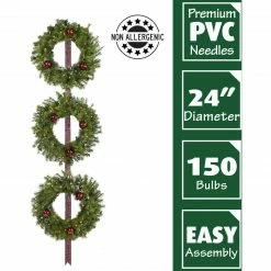 Fraser Hill Farm Set Of 3 Holly Berry 24" Wreaths W/ Ornaments, 150 Battery-Operated LED Lights For Displays 8 Fraser Hill Farm Set Of 3 Holly Berry 24" Wreaths W/ Ornaments, 150 Battery-Operated LED Lights For Displays -Christmas store unnamed file 895