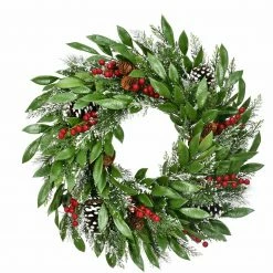Fraser Hill Farm 25-In. Mixed Leaf Wreath Door Or Wall Hanging With Pinecones And Berries