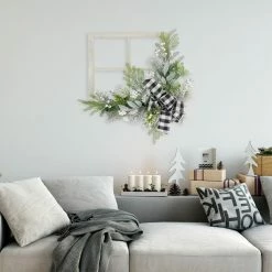 Fraser Hill Farm 24-in. Window Pane Door Hanging And 9-ft. Garland Set W/ Pinecones, Berries, And Ornaments -Christmas store unnamed file 939