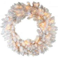 Fraser Hill Farm 36" Icy Fir Christmas Décor Wreath With Cool White LED Twinkle Lights
