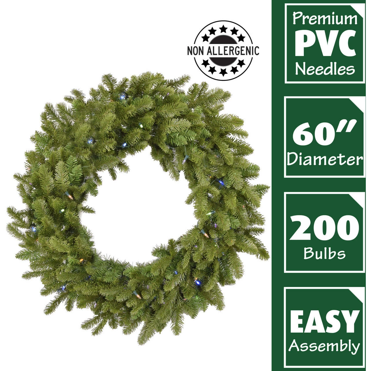 Fraser Hill Farm 60" Grandland Green Christmas Décor Wreath With Multi-Color LED Lights 2 Fraser Hill Farm 60" Grandland Green Christmas Décor Wreath With Multi-Color LED Lights - Image 2