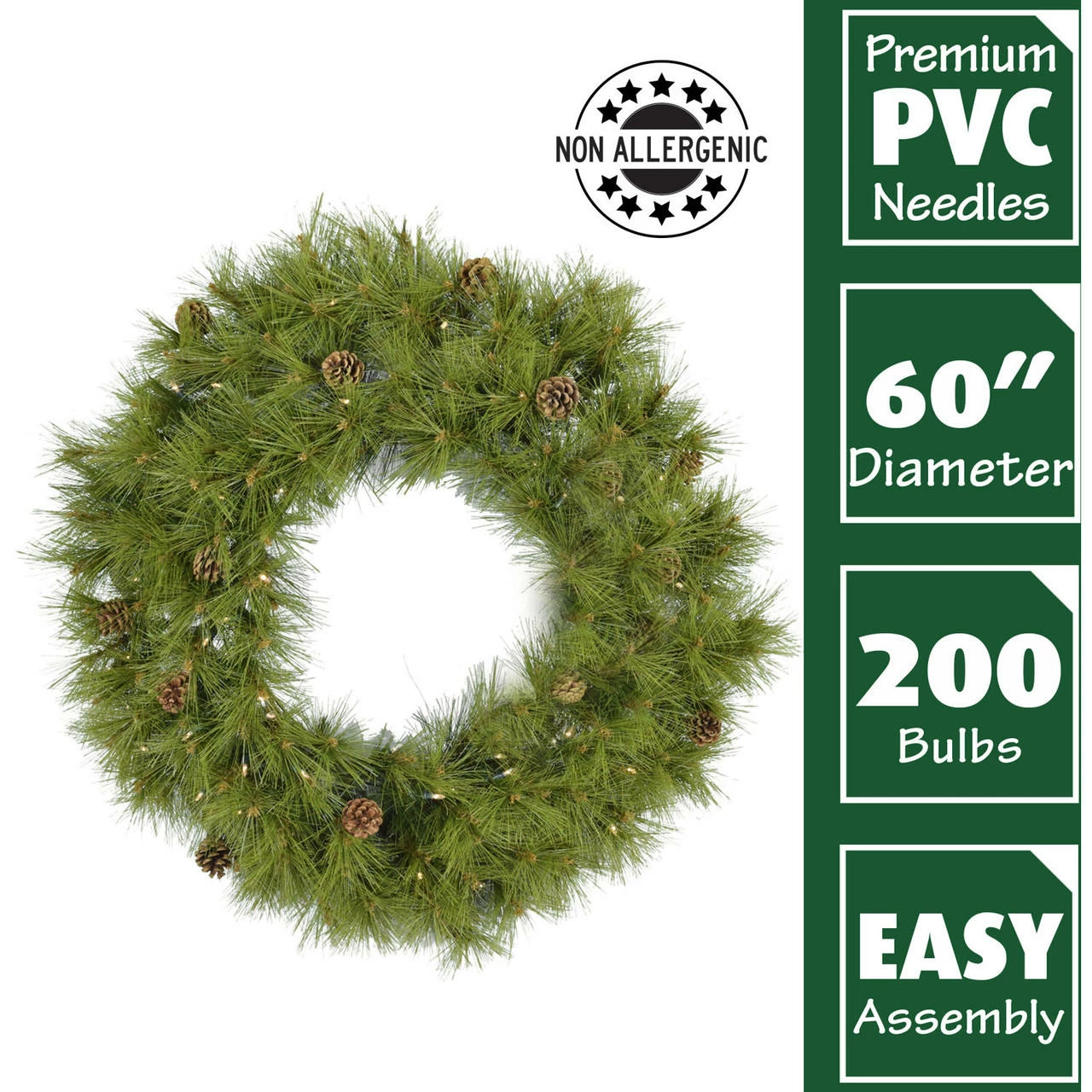 Fraser Hill Farm 60" Eastern Pine Green Christmas Décor Wreath W/ Multi-Color LED Lights 3 Fraser Hill Farm 60" Eastern Pine Green Christmas Décor Wreath W/ Multi-Color LED Lights - Image 3