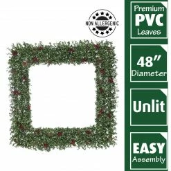 Fraser Hill Farm 48" Evergreen Berry Green Oversized Square Wreath W/ Pine Cones And Berries -Christmas store unnamed file 982
