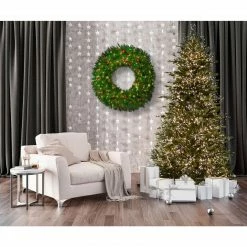 Fraser Hill Farm 48" Round Christmas Pine Wreath Trimmed W/ Ornaments And Warm White LEDs -Christmas store unnamed file 994